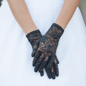 8.5" BLACK Lace Floral Gloves ( 960 BK )