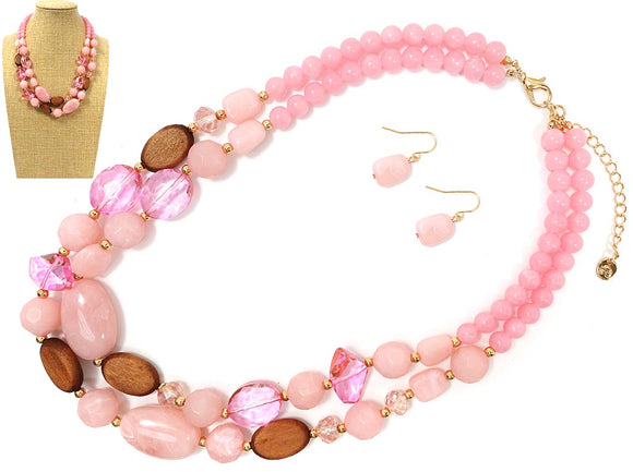 Gold Light Pink Necklace Set ( 1062 GDLPK )