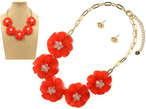 GOLD CORAL FLOWER NECKLACE SET ( 1102 GDCO )