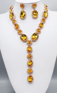 Yellow Oval Round Y Drop Necklace Set with Gold Hardware ( 2048 YEL )