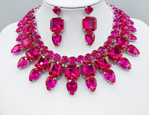 Silver NECKLACE SET Fuchsia STONES ( 3182 RHFUC )