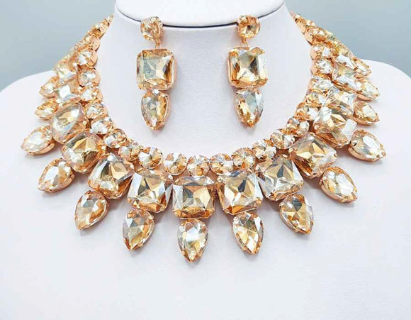 GOLD NECKLACE SET LIGHT TOPAZ STONES ( 3182 GDLTOP )