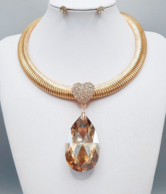 GOLD NECKLACE TOPAZ TEARDROP PENDANT ( 3186 TOP )