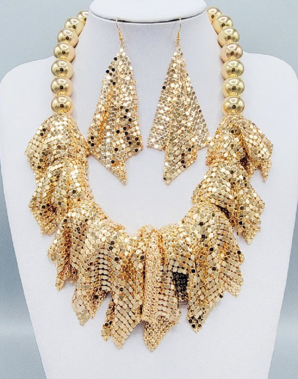 GOLD METAL BALL MESH NECKLACE SET ( 3200 GD )