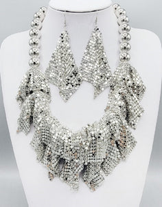 SILVER METAL BALL MESH NECKLACE SET ( 3200 RH )