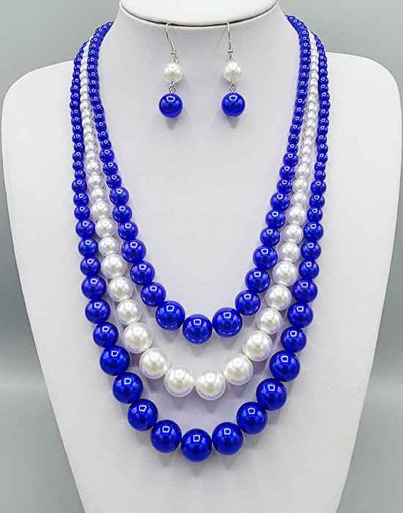 3 LAYER BLUE AND WHITE PEARL NECLACE ( 3211 )