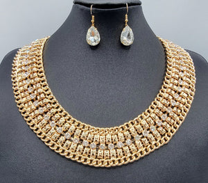 GOLD NECKLACE SET CLEAR STONES ( 3224 GD )