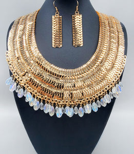 SNAKE CHAIN BIB NECKLACE SET ( 3228 GD )