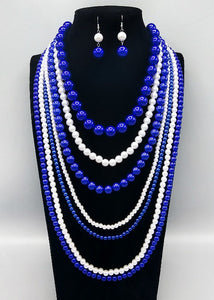 BLUE WHITE PEARL NECKLACE SET ( 3241 BL )