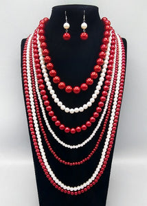 RED WHITE PEARL NECKLACE SET ( 3241 RD )