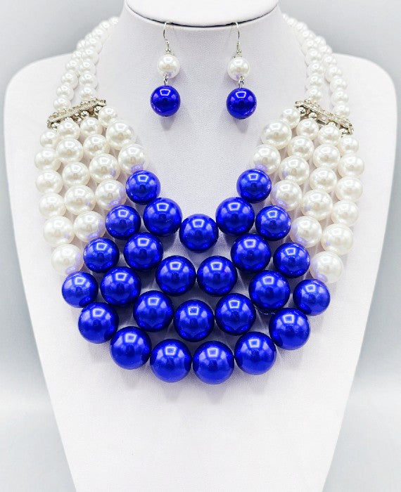 WHITE BLUE PEARL NECKLACE SET ( 3261 BL )