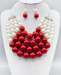 RED WHITE PEARL NECKLACE SET ( 3261 RD )