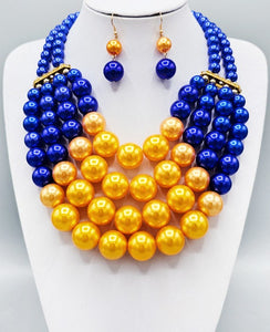 BLUE YELLOW PEARL NECKLACE SET ( 3261 YEL )