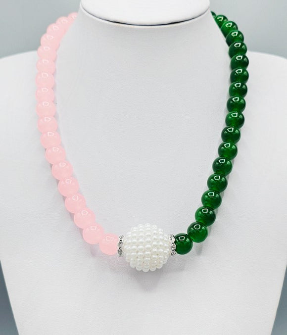 PINK GREEN PEARL NECKLACE ( 3271 PKGRN )