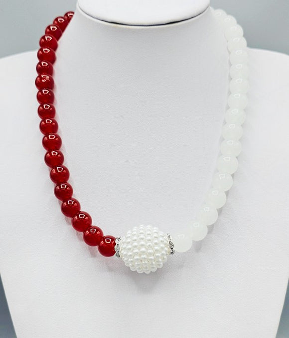 RED WHITE PEARL NECKLACE ( 3271 RDWHT )