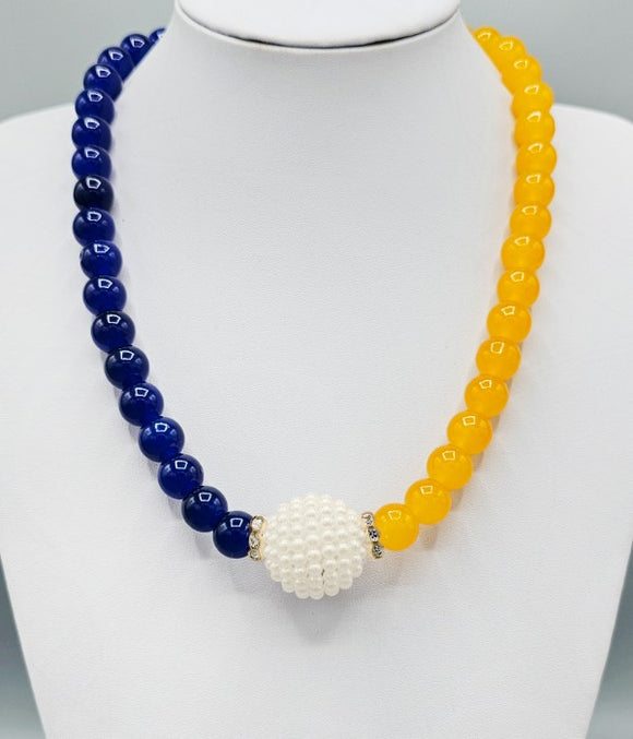 BLUE YELLOW PEARL NECKLACE ( 3271 YELBL )