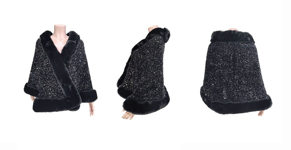 WOMEN'S WINTER PONCHO RHINESTONES ( 0364 BKBK )