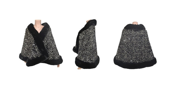 WOMEN'S WINTER PONCHO RHINESTONES ( 0364 BKSL )
