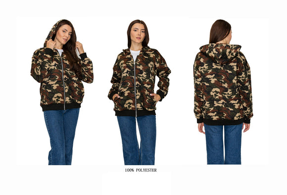 CAMOUFLAGE WINTER HOODIE RHINESTONES PLUS SIZE ( 0365 CGP )