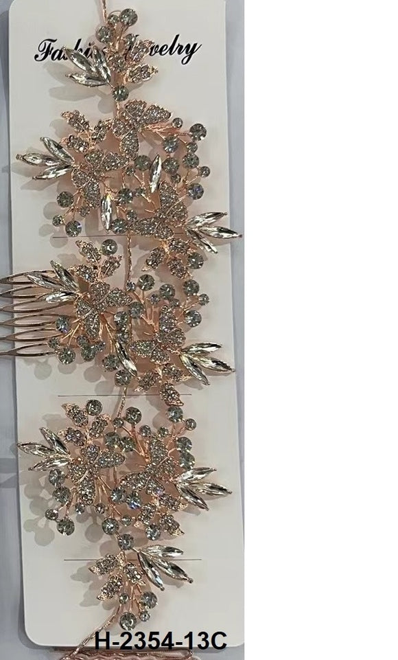 ROSE GOLD HAIR COMB CLEAR STONES ( 2354 13CL )