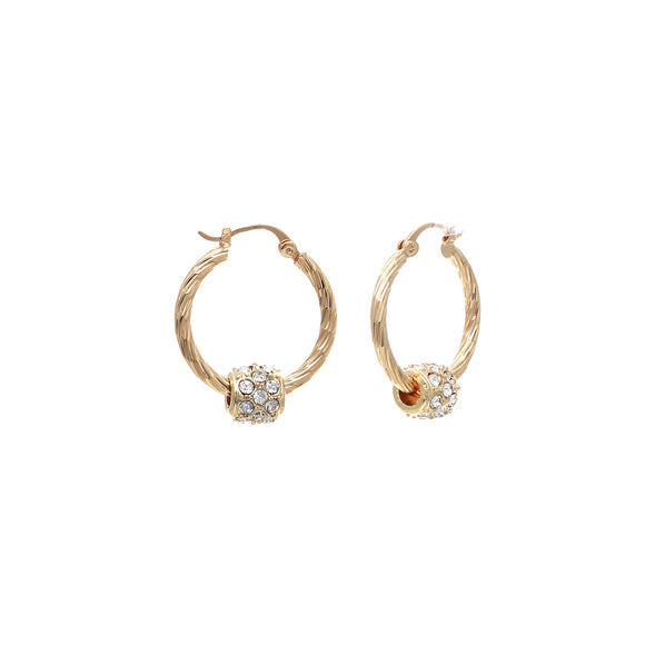 GOLD HOOP EARRINGS CLEAR STONES ( 0042 25CRG )