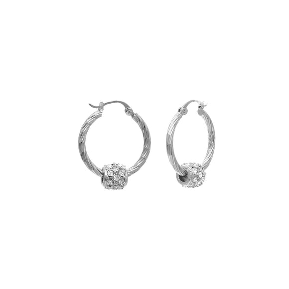 Silver HOOP EARRINGS CLEAR STONES ( 0042 25CRS )