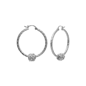 SILVER HOOP EARRINGS CLEAR STONES ( 0042 55CRS )