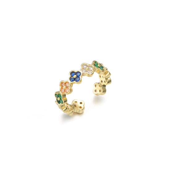 GOLD DIPPED HYPOALLERGENIC RING MULTI COLOR STONES ADJUSTABLE ( 12611 )