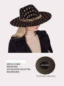 BLACK WIDE BRIM CHAIN FEDORA ( 3163 BLACK )