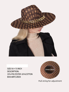 BROWN WIDE BRIM CHAIN FEDORA ( 3163 BROWN )