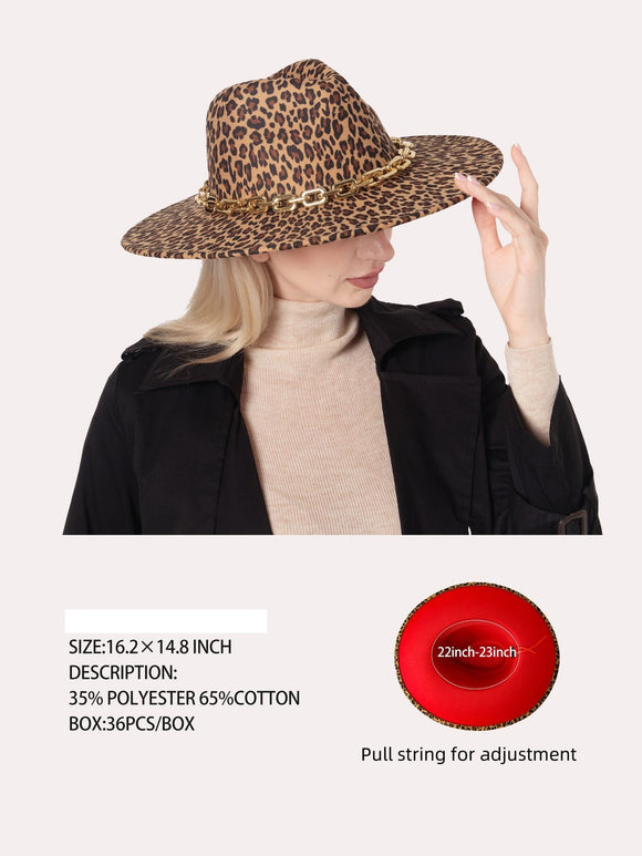 BROWN ANIMAL PRINT CHAIN FEDORA ( 3188 BROWN )