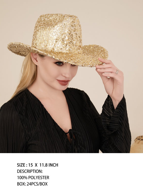 GOLD SEQUIN WOMEN'S COWBOY HAT ( 3424 GOLD )