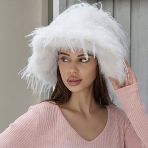 OVERSIZED FLUFFY FAUX FUR BUCKET HAT ( 3442 IVORY )