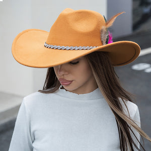 FEATHER RHINESTONE COWBOY HAT ( 3446 KHAKI )