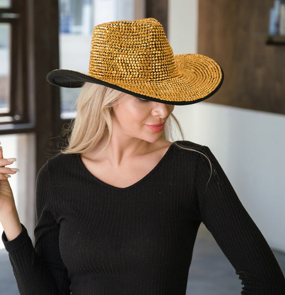 RHINESTONE COWBOY HAT ( 3518 GOLD )