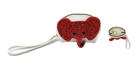 WHITE RED ELEPHANT SILVER COIN PURSE EMBELLISHED ( 0092 WHRD )