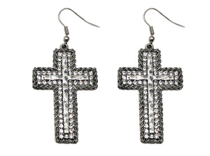 Silver Cross Earrings Clear Stones ( 3699 SBCL )