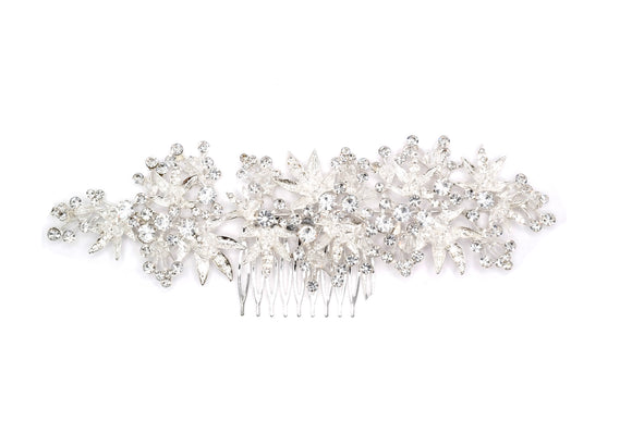 SILVER HAIR COMB FLOWER CLEAR STONES ( 41225 CLSV )