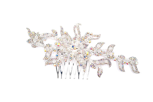 SILVER HAIR COMB FLOWER DESIGN AB STONES ( 41229 ABSV )