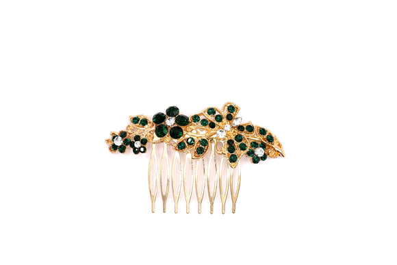 GOLD HAIR COMB GREEN STONES ( 41240 CLEMGD )