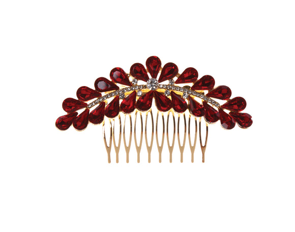 Gold Hair Comb Red Clear Stones ( 41140 CLSIGD )