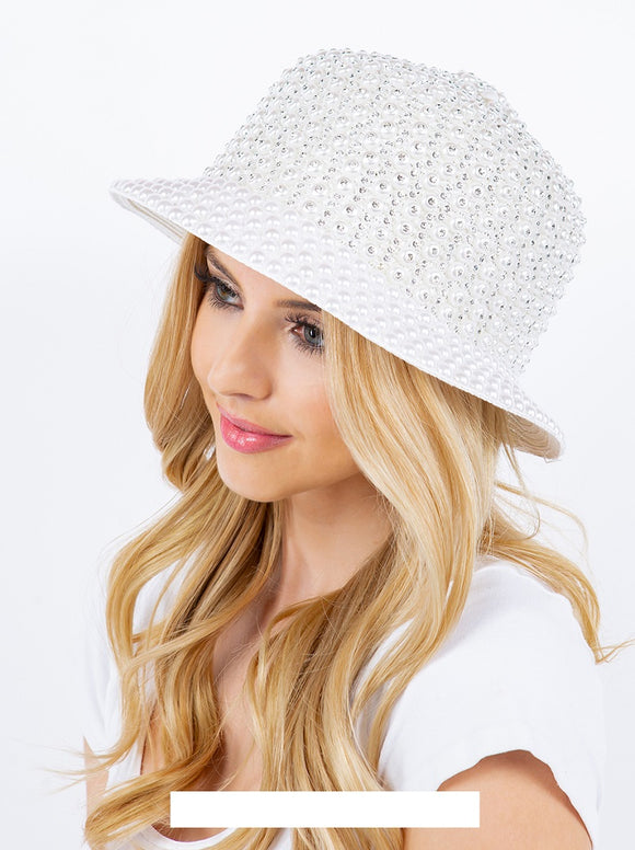 White PEARL AND STONE BUCKET HAT ( 0491 WHWH )