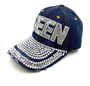 DENIM HAT QUEEN CLEAR STONES ( 0514 DBSL )
