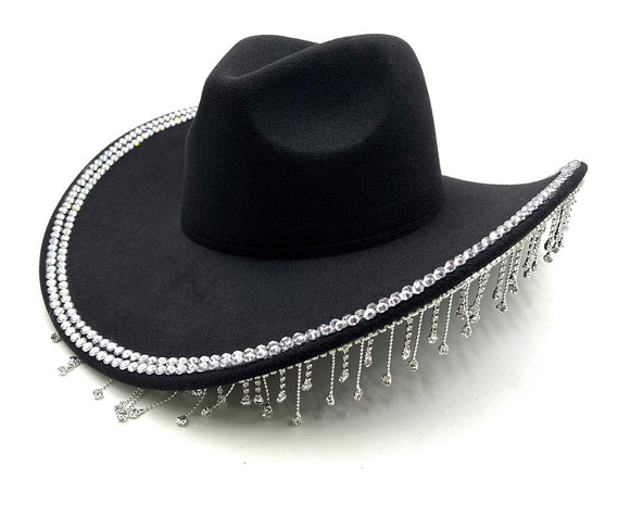 BLACK COWBOY HAT CLEAR STONES ( 0684 BKCL )