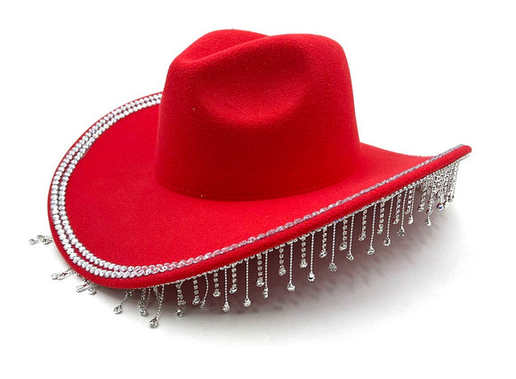 RED COWBOY HAT CLEAR STONES ( 0684 RDCL )