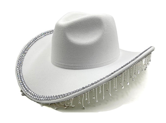 WHITE COWBOY HAT CLEAR STONES ( 0684 WHCL )