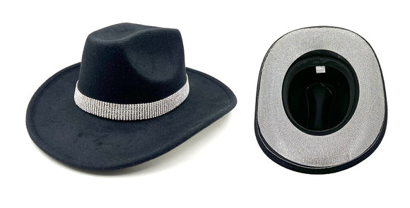 BLACK COWBOY HAT CLEAR STONES ( 0696 BKCL )