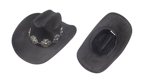 BLACK COWBOY HAT SILVER TURQUOISE ( 0919 BK )