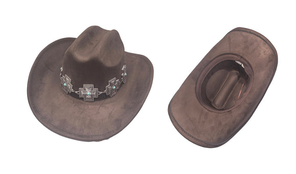 BROWN COWBOY HAT SILVER TURQUOISE ( 0919 BR )