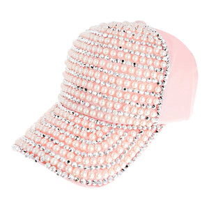 PINK HAT WHITE PEARLS SILVER STONES ( 2476 PK )